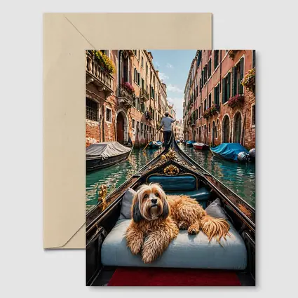 Fluffy Dog Riding Gondola Venice Canal