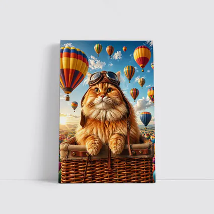 Fluffy Pilot Cat Hot Air Balloons Sky