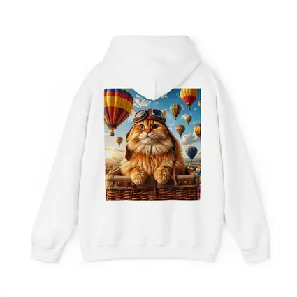 Fluffy Pilot Cat Hot Air Balloons Sky