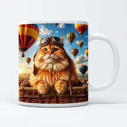 Fluffy Pilot Cat Hot Air Balloons Sky