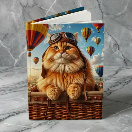 Fluffy Pilot Cat Hot Air Balloons Sky