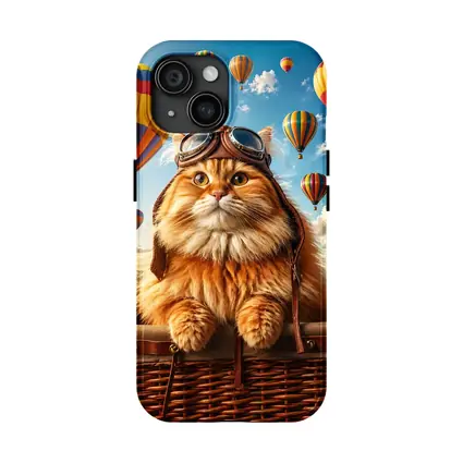 Fluffy Pilot Cat Hot Air Balloons Sky