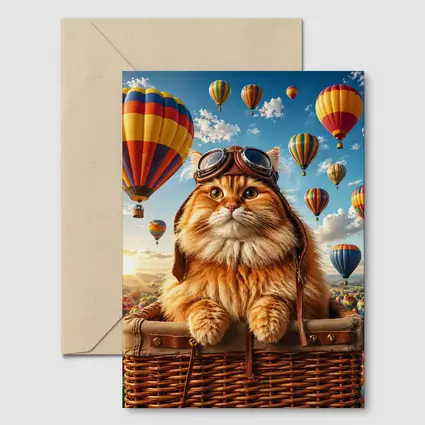 Fluffy Pilot Cat Hot Air Balloons Sky