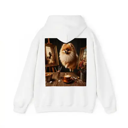 Pomeranian Dog Floating Over Artist Studio