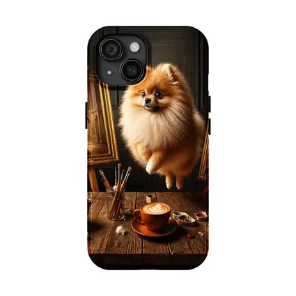 Pomeranian Dog Floating Over Artist Studio