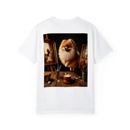 Pomeranian Dog Floating Over Artist Studio