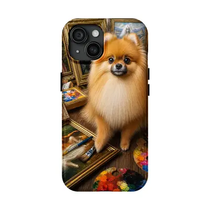 Pomeranian Dog Surrounded by Classic Paintings