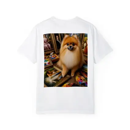 Pomeranian Dog Surrounded by Classic Paintings