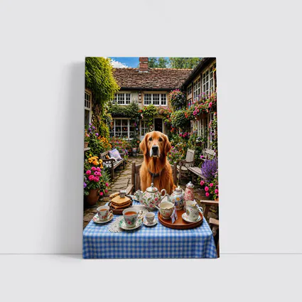 Golden Retriever Afternoon Tea Cottage Garden