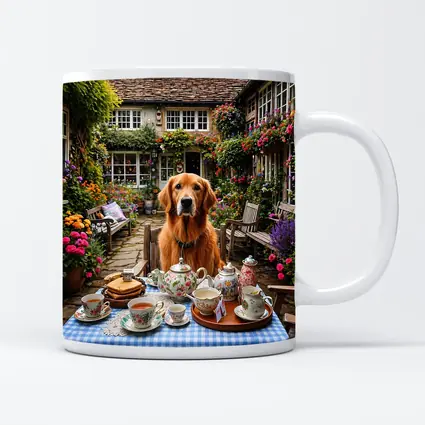 Golden Retriever Afternoon Tea Cottage Garden