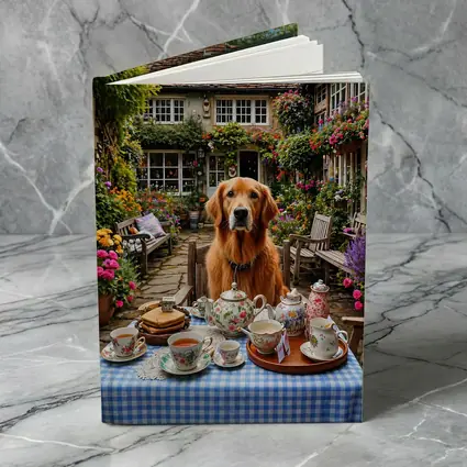 Golden Retriever Afternoon Tea Cottage Garden