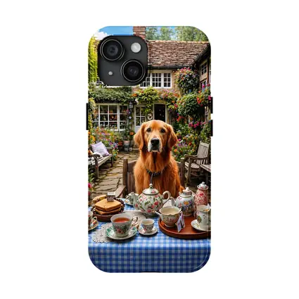 Golden Retriever Afternoon Tea Cottage Garden