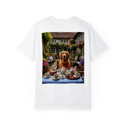 Golden Retriever Afternoon Tea Cottage Garden