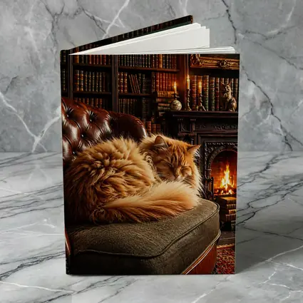 Fluffy Orange Cat Sleeping By Fireplace Library