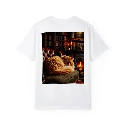 Fluffy Orange Cat Sleeping By Fireplace Library