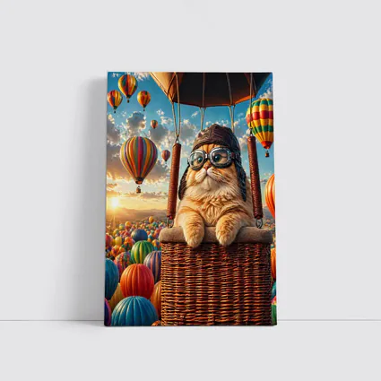 Orange Cat Pilot Hot Air Balloon Sky