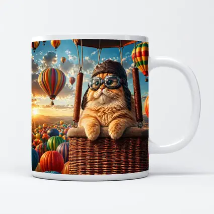 Orange Cat Pilot Hot Air Balloon Sky