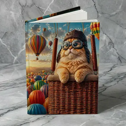 Orange Cat Pilot Hot Air Balloon Sky