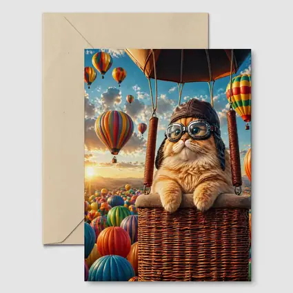 Orange Cat Pilot Hot Air Balloon Sky