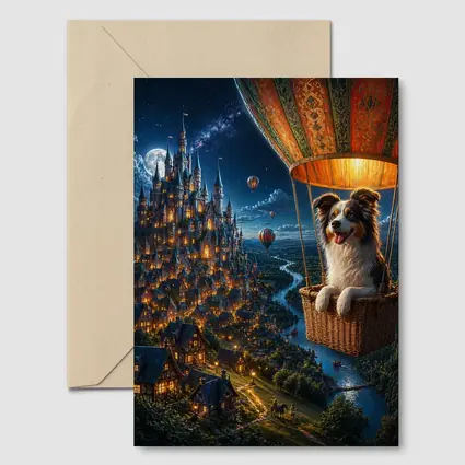 Border Collie Hot Air Balloon Fantasy Castle
