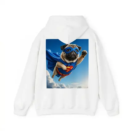 Pug Superhero Flying Blue Sky Clouds