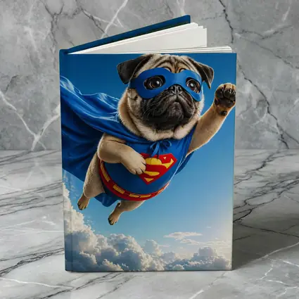 Pug Superhero Flying Blue Sky Clouds