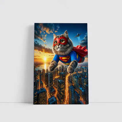 Ragdoll Superhero Cat Flying Over City