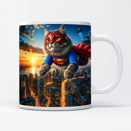 Ragdoll Superhero Cat Flying Over City