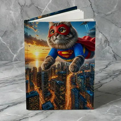 Ragdoll Superhero Cat Flying Over City