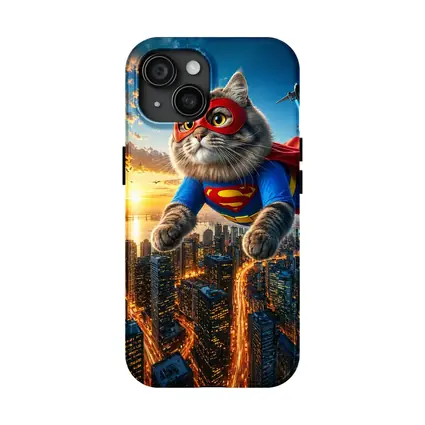 Ragdoll Superhero Cat Flying Over City