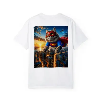 Ragdoll Superhero Cat Flying Over City
