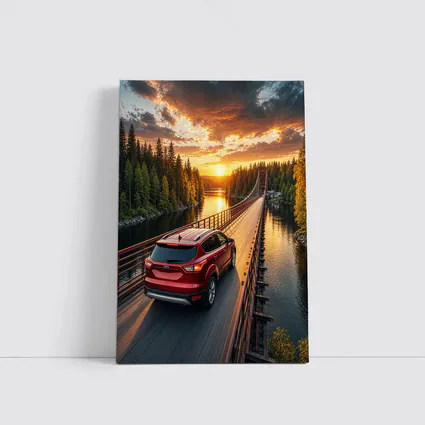 Ford Escape Red SUV Bridge Sunset