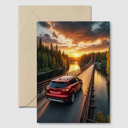 Ford Escape Red SUV Bridge Sunset