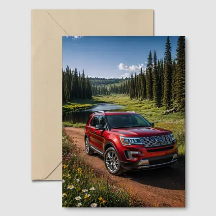 Ford Explorer Red SUV Forest Trail