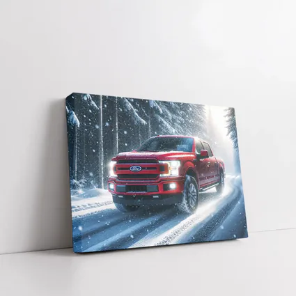 Ford F Series Red Truck Snowy Forest