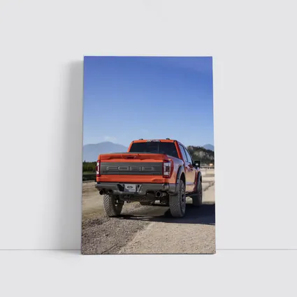 Ford Raptor Orange Truck Gravel Mountain Background