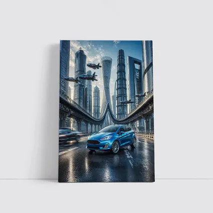 Ford Fiesta Blue Futuristic City Bridge