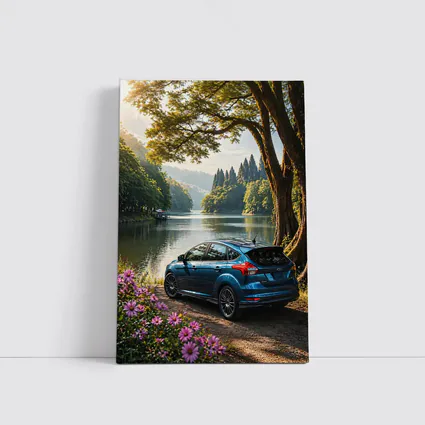 Ford Focus Blue Hatchback By Lake