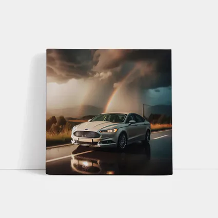 Ford Fusion White Sedan Stormy Rainbow Road