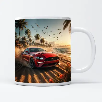 Ford Mustang Red Car Beach Sunset