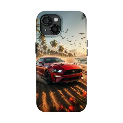 Ford Mustang Red Car Beach Sunset