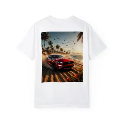 Ford Mustang Red Car Beach Sunset