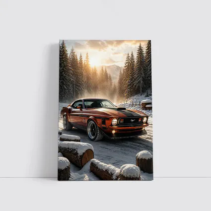 Ford Mustang Mach One Snowy Forest Sunset