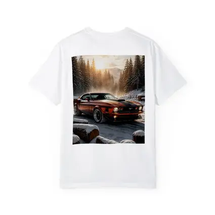 Ford Mustang Mach One Snowy Forest Sunset