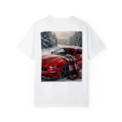 Red Ford Mustang GT Snowy Forest Road