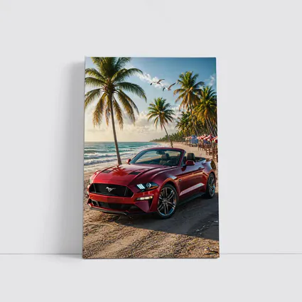 Red Ford Mustang Convertible Beach Palm Trees
