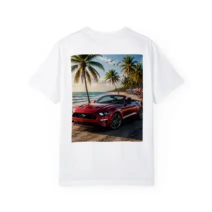 Red Ford Mustang Convertible Beach Palm Trees
