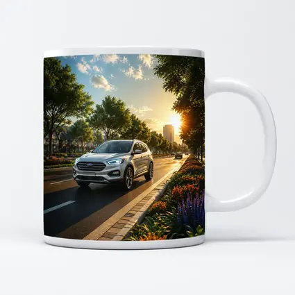 Ford SUV Driving Sunny Tree Lined Avenue