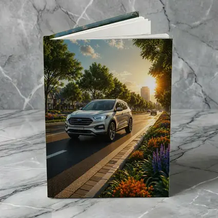 Ford SUV Driving Sunny Tree Lined Avenue