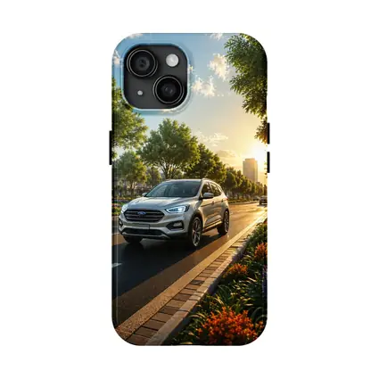 Ford SUV Driving Sunny Tree Lined Avenue